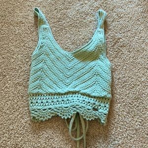 cropped tank, sweater material, XS, Hollister, teal, braided back